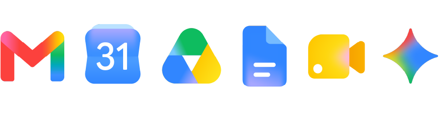 Gmail, Calendar, Drive, Docs, Meet and Gemini icons